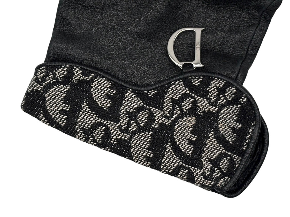 CHRISTIAN DIOR クリスチャンディオール トロッターライン グローブ キャンバス ジープスキン Dチャーム ネイビー ブラック 良品 中古 4b008262