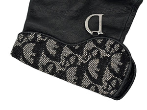 CHRISTIAN DIOR クリスチャンディオール トロッターライン グローブ キャンバス ジープスキン Dチャーム ネイビー ブラック 良品 中古 4b008262