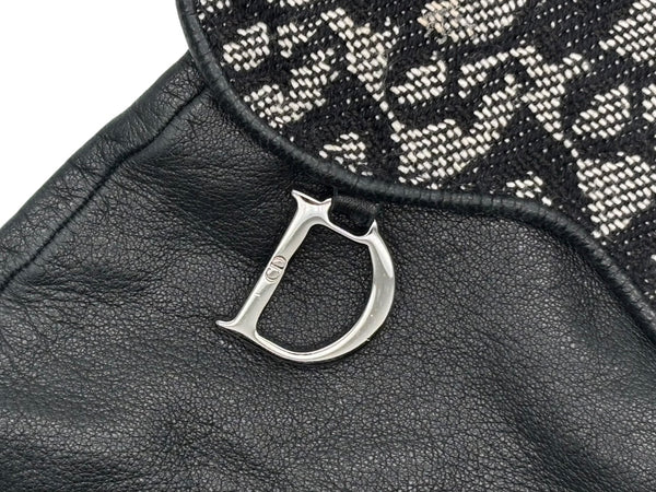 CHRISTIAN DIOR クリスチャンディオール トロッターライン グローブ キャンバス ジープスキン Dチャーム ネイビー ブラック 良品 中古 4b008262