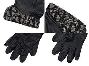 CHRISTIAN DIOR クリスチャンディオール トロッターライン グローブ キャンバス ジープスキン Dチャーム ネイビー ブラック 良品 中古 4b008262