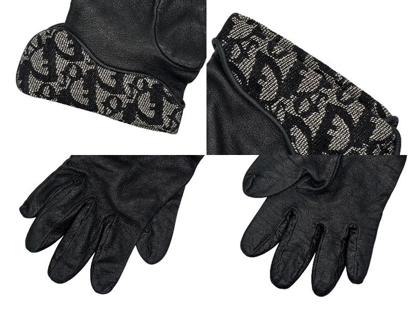 CHRISTIAN DIOR クリスチャンディオール トロッターライン グローブ キャンバス ジープスキン Dチャーム ネイビー ブラック 良品 中古 4b008262