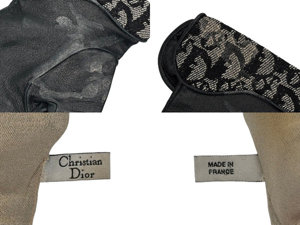 CHRISTIAN DIOR クリスチャンディオール トロッターライン グローブ キャンバス ジープスキン Dチャーム ネイビー ブラック 良品 中古 4b008262