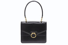 画像をギャラリービューアに読み込む, 極美品 CELINE セリーヌ ハンドバッグ ガンチーニ ダブルフラップ ヴィンテージ レザー ブラック ゴールド金具 中古 4b004826
