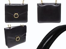 画像をギャラリービューアに読み込む, 極美品 CELINE セリーヌ ハンドバッグ ガンチーニ ダブルフラップ ヴィンテージ レザー ブラック ゴールド金具 中古 4b004826