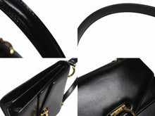 画像をギャラリービューアに読み込む, 極美品 CELINE セリーヌ ハンドバッグ ガンチーニ ダブルフラップ ヴィンテージ レザー ブラック ゴールド金具 中古 4b004826