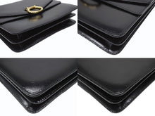 画像をギャラリービューアに読み込む, 極美品 CELINE セリーヌ ハンドバッグ ガンチーニ ダブルフラップ ヴィンテージ レザー ブラック ゴールド金具 中古 4b004826