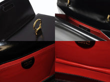 画像をギャラリービューアに読み込む, 極美品 CELINE セリーヌ ハンドバッグ ガンチーニ ダブルフラップ ヴィンテージ レザー ブラック ゴールド金具 中古 4b004826