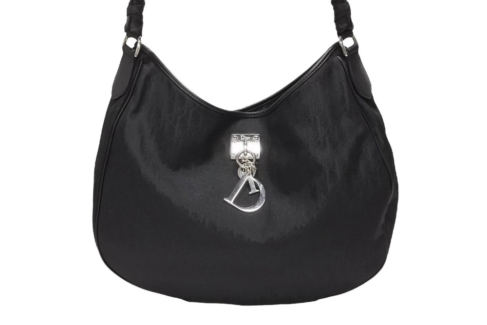 CHRISTIAN DIOR Christian Dior Trotter One Shoulder Bag Canvas 03-RU-1007 Black Silver Hardware Good Condition Used 4b008269