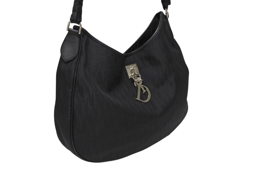 CHRISTIAN DIOR クリスチャンディオール トロッター ワンショルダーバッグ キャンバス 03-RU-1007 ブラック シルバー金具 美品 中古 4b008269