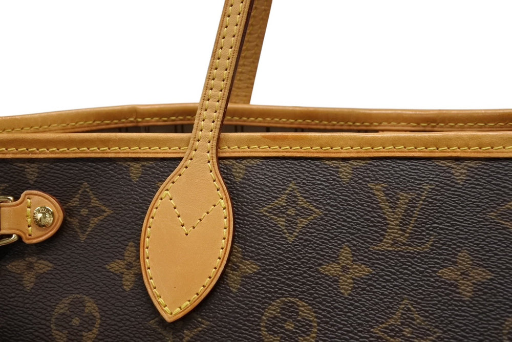 LOUIS VUITTON ルイヴィトン モノグラム ネヴァーフルPM トートバッグ M40155 ブラウン PVC ヌメ革 ゴールド金具 美品 中古 4b008273