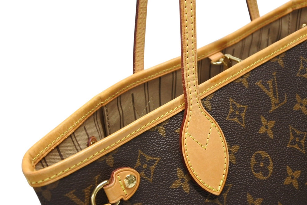 LOUIS VUITTON ルイヴィトン モノグラム ネヴァーフルPM トートバッグ M40155 ブラウン PVC ヌメ革 ゴールド金具 美品 中古 4b008273
