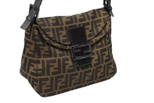 画像をギャラリービューアに読み込む, FENDI フェンディ マンマバケット ワンショルダーバッグ ズッカ柄 ブラウン キャンバス レザー シルバー金具 美品 中古 4b008283