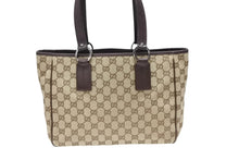 画像をギャラリービューアに読み込む, GUCCI グッチ GGキャンバス トートバッグ 113019 ベージュ ブラウン レザー シルバー金具 イタリア製 美品 中古 4b008290