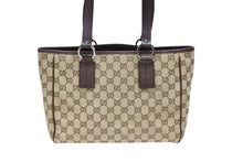 画像をギャラリービューアに読み込む, GUCCI グッチ GGキャンバス トートバッグ 113019 ベージュ ブラウン レザー シルバー金具 イタリア製 美品 中古 4b008290