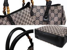 画像をギャラリービューアに読み込む, 極美品 GUCCI グッチ バンブー トートバッグ 112530 ピンク ブラック レザー GGキャンバス ブラック金具 中古 4b008302