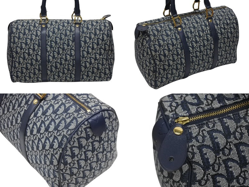 Christian Dior クリスチャンディオール トロッター ハンドバッグ CP0070 ガリアーノ期 ネイビー 美品 中古 4b008304
