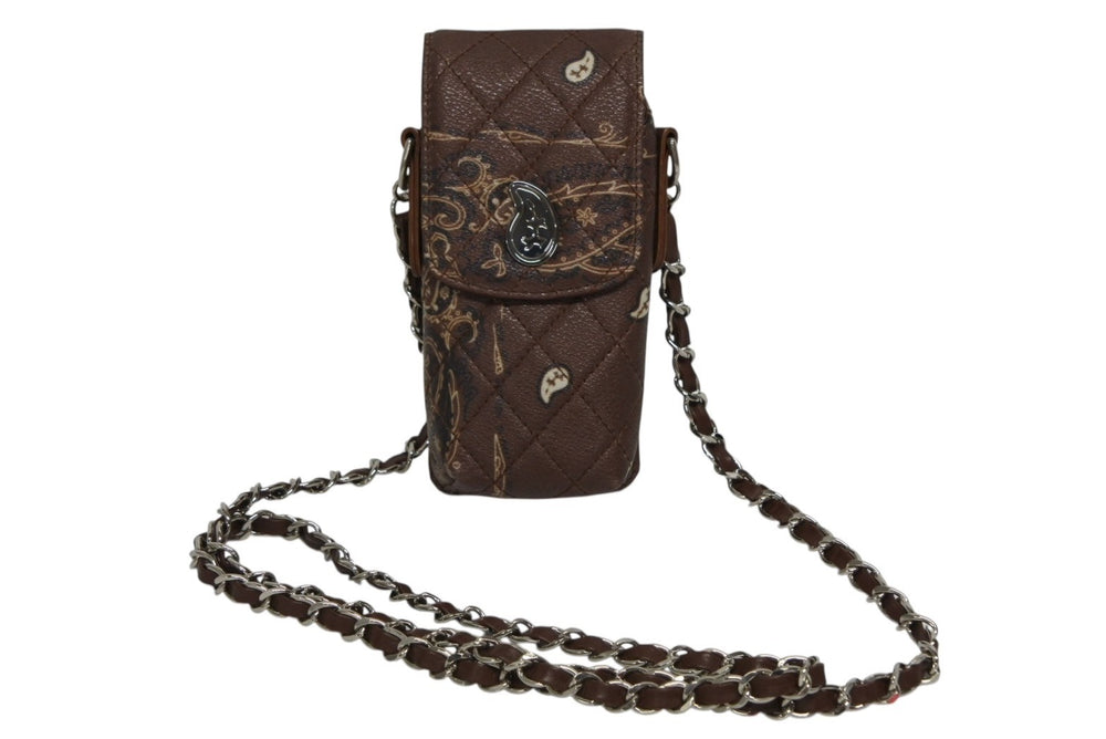 Very good condition THE WORLD IS YOURS Paisley Quilted Mini Pouch Shoulder Leather Brown Used 4b008320