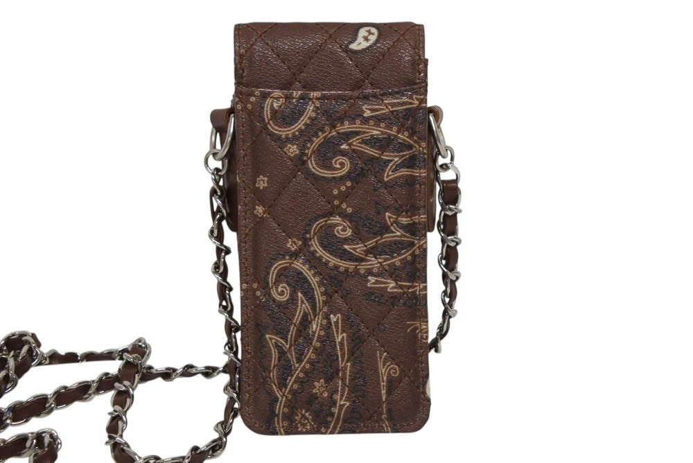 Very good condition THE WORLD IS YOURS Paisley Quilted Mini Pouch Shoulder Leather Brown Used 4b008320