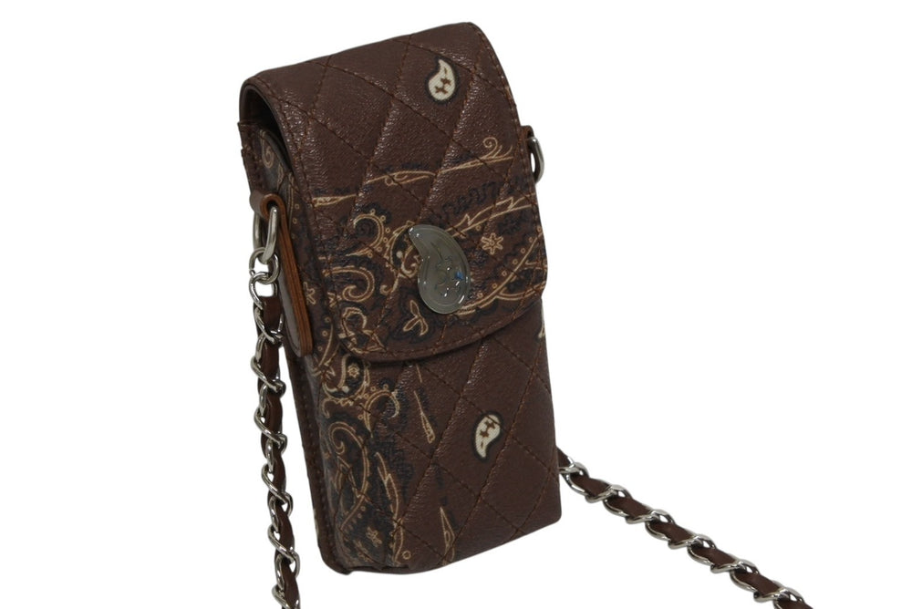 Very good condition THE WORLD IS YOURS Paisley Quilted Mini Pouch Shoulder Leather Brown Used 4b008320