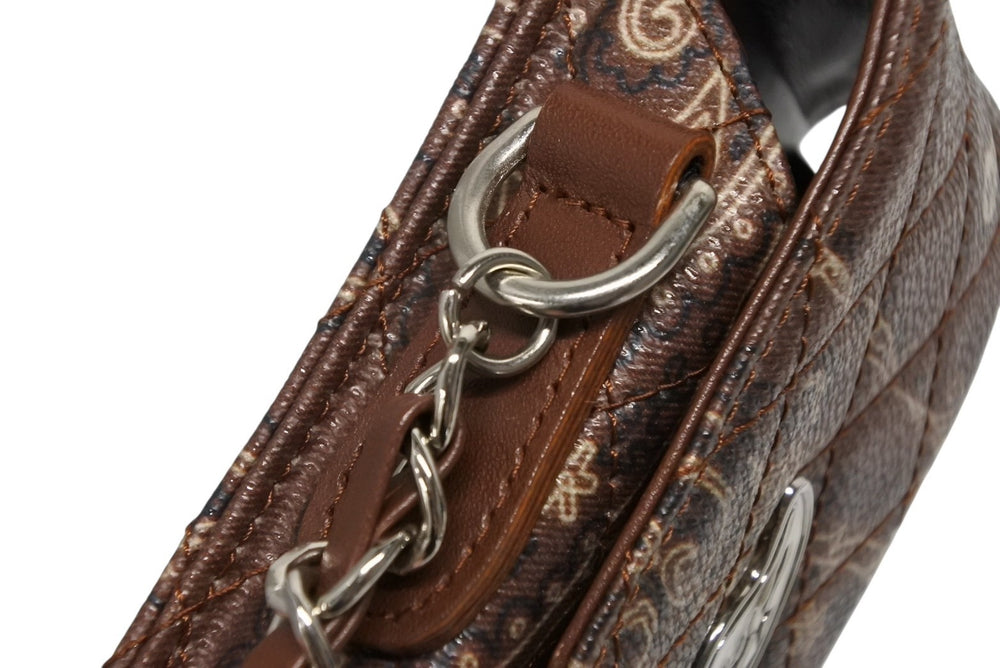Very good condition THE WORLD IS YOURS Paisley Quilted Mini Pouch Shoulder Leather Brown Used 4b008320