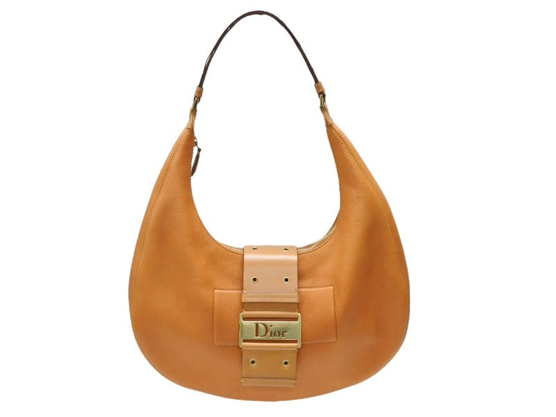 Very Good Condition Christian Dior Galliano Period Street Chic Hobo Shoulder Bag Lambskin Brown Used 4b008332