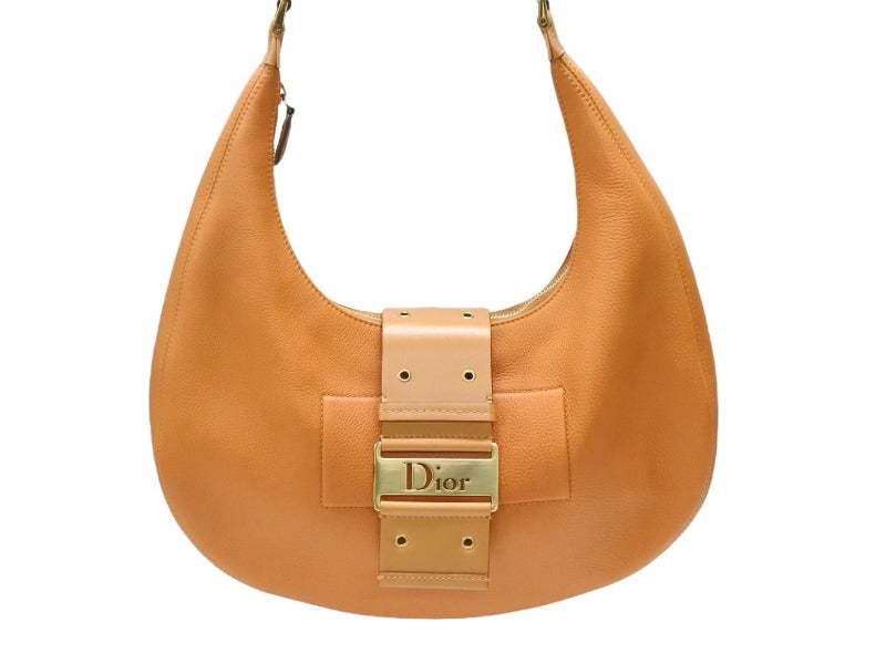 Very Good Condition Christian Dior Galliano Period Street Chic Hobo Shoulder Bag Lambskin Brown Used 4b008332