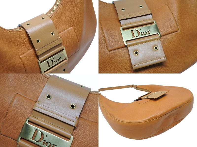 Very Good Condition Christian Dior Galliano Period Street Chic Hobo Shoulder Bag Lambskin Brown Used 4b008332