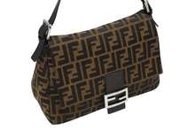 画像をギャラリービューアに読み込む, FENDI フェンディ ズッカ柄 マンマバケット ワンショルダーバッグ ブラウン ロゴ コットンキャンバス レザー 美品 中古 4b008343