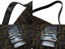 画像をギャラリービューアに読み込む, FENDI フェンディ ズッカ柄 マンマバケット ワンショルダーバッグ ブラウン ロゴ コットンキャンバス レザー 美品 中古 4b008343