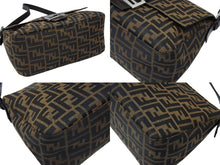 画像をギャラリービューアに読み込む, FENDI フェンディ ズッカ柄 マンマバケット ワンショルダーバッグ ブラウン ロゴ コットンキャンバス レザー 美品 中古 4b008343