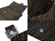 画像をギャラリービューアに読み込む, FENDI フェンディ ズッカ柄 マンマバケット ワンショルダーバッグ ブラウン ロゴ コットンキャンバス レザー 美品 中古 4b008343