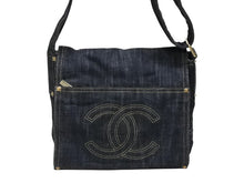 画像をギャラリービューアに読み込む, CHANEL シャネル ショルダーバッグ スパークリングデニム 10番台 ココマーク ネイビー A31987 ゴールド金具 美品 中古 4b008363