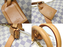 画像をギャラリービューアに読み込む, LOUIS VUITTON ルイヴィトン キーポル50 ボストンバッグ N41430 ダミエアズールキャンバス ヌメ革 ホワイト 美品 中古 4b008367