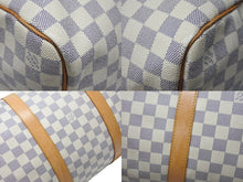 画像をギャラリービューアに読み込む, LOUIS VUITTON ルイヴィトン キーポル50 ボストンバッグ N41430 ダミエアズールキャンバス ヌメ革 ホワイト 美品 中古 4b008367