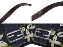 画像をギャラリービューアに読み込む, 極美品 FENDI フェンディ フラワー デニム マンマバケット エンブロイダリー ワンショルダーバッグ 26421 刺繍 ネイビー シルバー金具 中古 4b008374