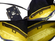 画像をギャラリービューアに読み込む, 極美品 FENDI フェンディ フラワー デニム マンマバケット エンブロイダリー ワンショルダーバッグ 26421 刺繍 ネイビー シルバー金具 中古 4b008374