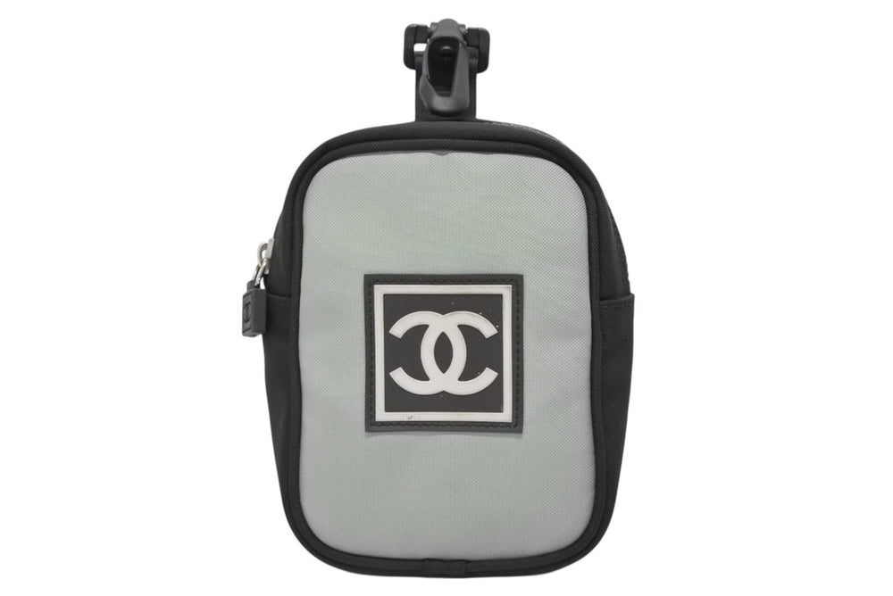 CHANEL Pouch Sports Line Coco Mark Black Green Nylon Logo Patch Good Condition Used 4b008393