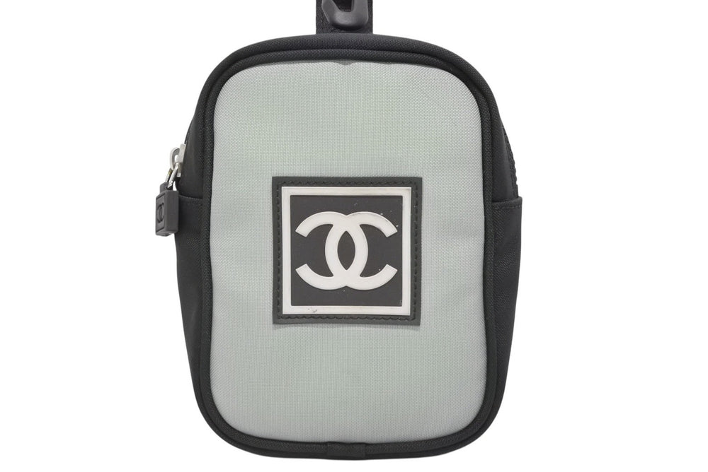 CHANEL Pouch Sports Line Coco Mark Black Green Nylon Logo Patch Good Condition Used 4b008393