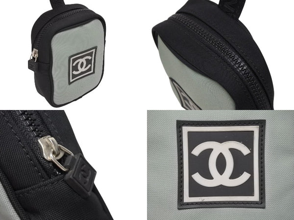 CHANEL シャネル ポーチ スポーツライン ココマーク ブラック グリーン ナイロン ロゴパッチ 美品 中古 4b008393