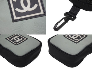 CHANEL シャネル ポーチ スポーツライン ココマーク ブラック グリーン ナイロン ロゴパッチ 美品 中古 4b008393