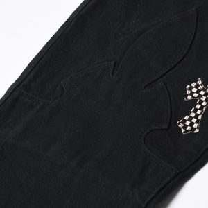 Very good condition CHROME HEARTS Cemetery Cross Patch Flare Knee Denim Pants Size 34 Haraco Black Plaid Used 4a000113