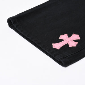 Very good condition CHROME HEARTS Cemetery Cross Patch Flare Knee Denim Pants Size 34 Haraco Black Plaid Used 4a000113