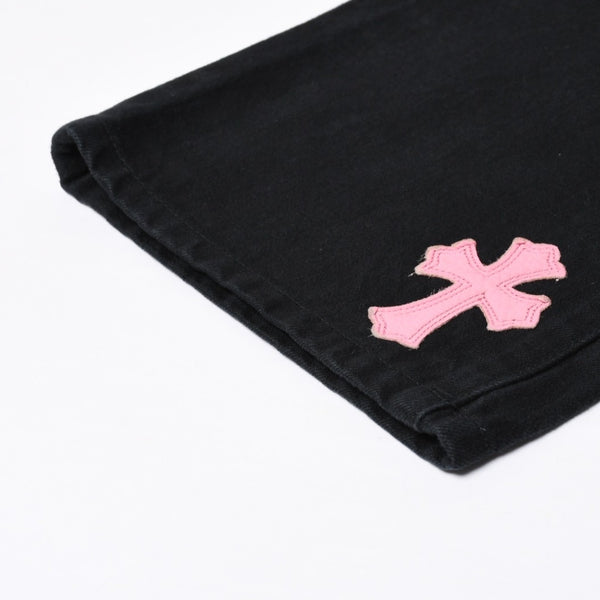 Very good condition CHROME HEARTS Cemetery Cross Patch Flare Knee Denim Pants Size 34 Haraco Black Plaid Used 4a000113