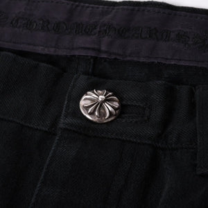 Very good condition CHROME HEARTS Cemetery Cross Patch Flare Knee Denim Pants Size 34 Haraco Black Plaid Used 4a000113