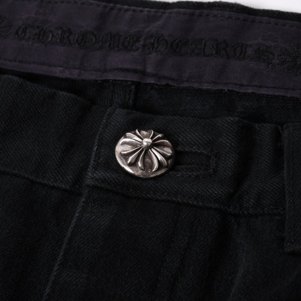 Very good condition CHROME HEARTS Cemetery Cross Patch Flare Knee Denim Pants Size 34 Haraco Black Plaid Used 4a000113