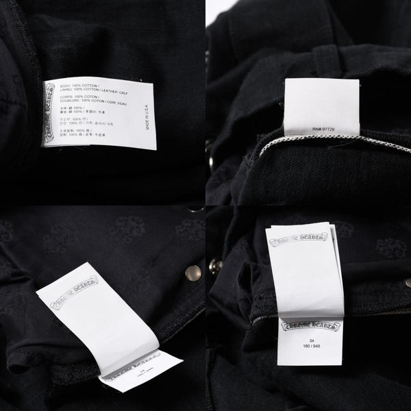 Very good condition CHROME HEARTS Cemetery Cross Patch Flare Knee Denim Pants Size 34 Haraco Black Plaid Used 4a000113
