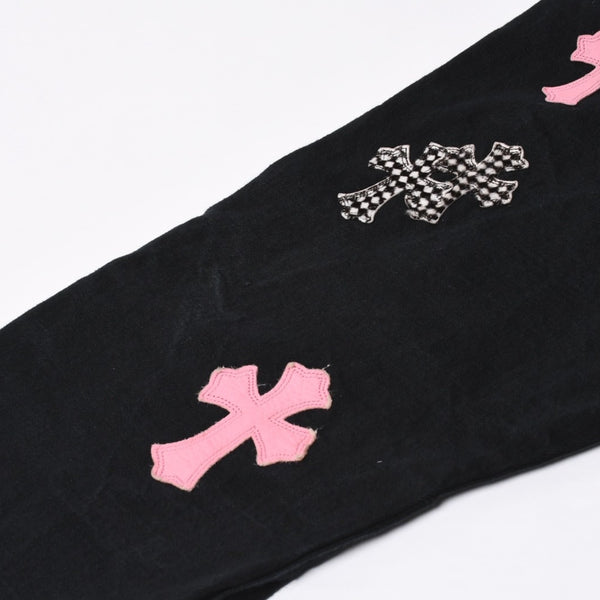 Very good condition CHROME HEARTS Cemetery Cross Patch Flare Knee Denim Pants Size 34 Haraco Black Plaid Used 4a000113