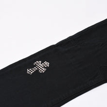 画像をギャラリービューアに読み込む, 極美品 CHROME HEARTS クロムハーツ セメタリークロスパッチ フレアニーデニムパンツ サイズ34 ハラコ ブラック チェック柄 中古 4a000113