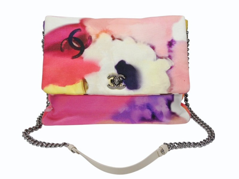 極美品 CHANEL シャネル チェーンショルダーバッグ フラワーパワー ココマーク 21番台 キャンバス マルチカラー 中古 4b008400