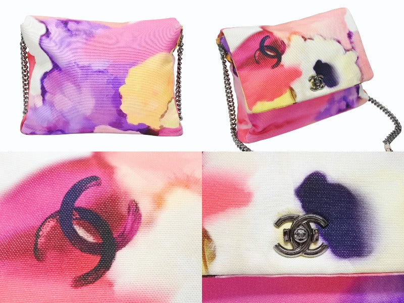 極美品 CHANEL シャネル チェーンショルダーバッグ フラワーパワー ココマーク 21番台 キャンバス マルチカラー 中古 4b008400
